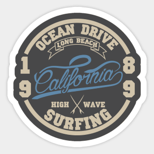 Ocean drive. California surfing T-shirt Sticker
